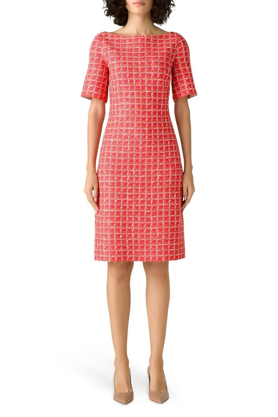 NWT St. John Windowpane Tweed Knit Dress Size 6 $1495 coral red